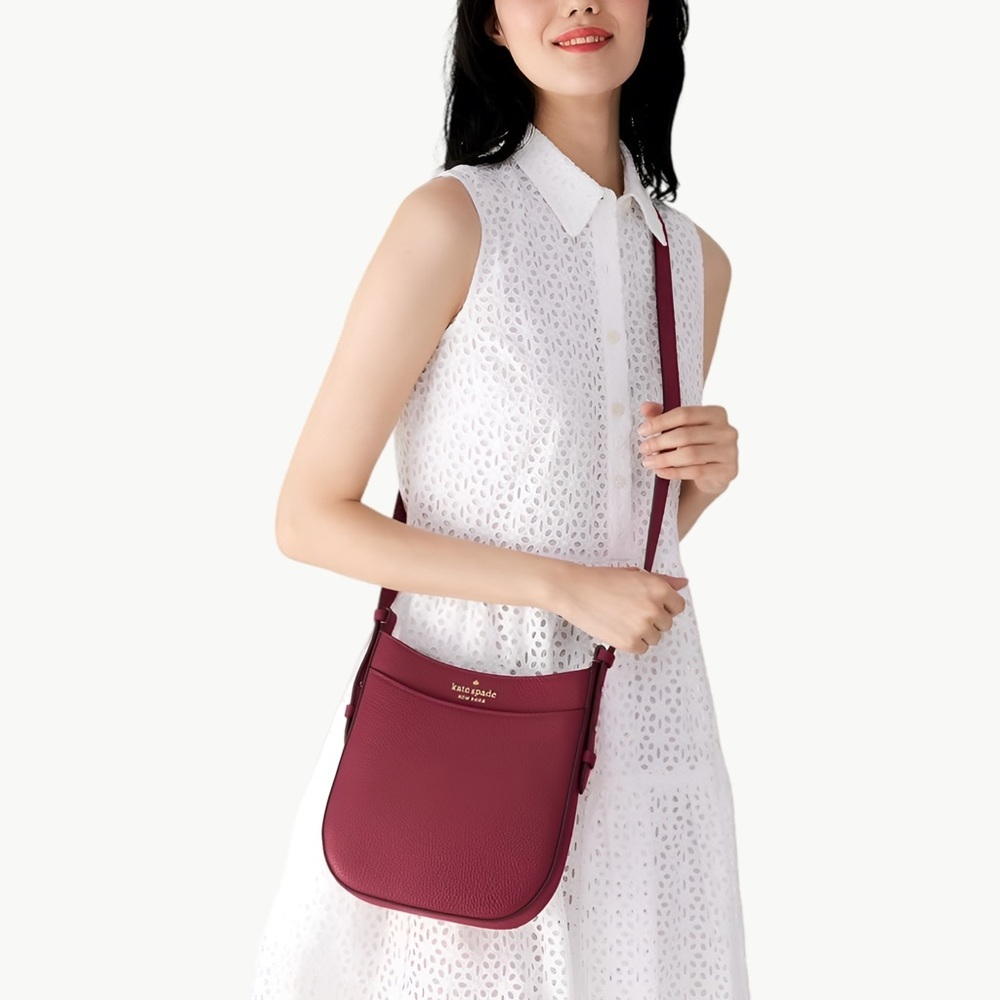 Kate Spade Leila North South Leather Crossbody OS Sherrywood Minimalist Classic - Picture 2 of 16